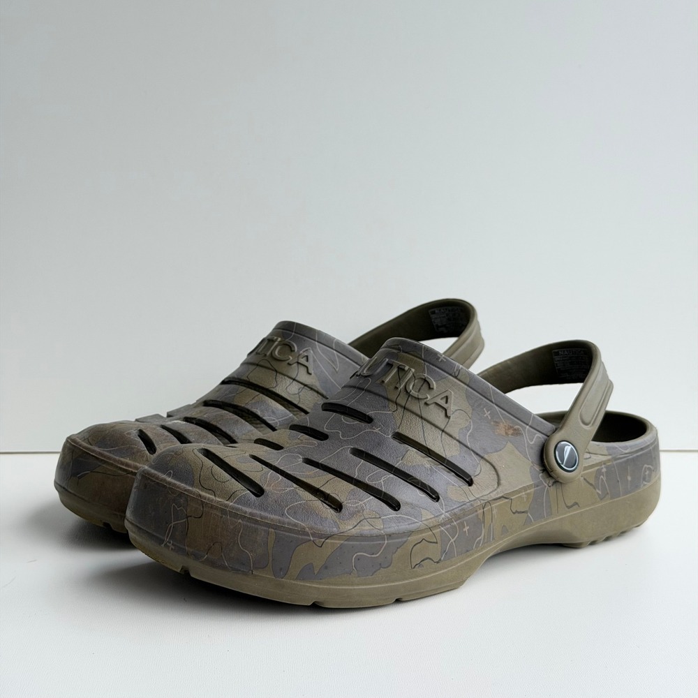 Nautica River Edge Clogs Mens 10 Camo Topographic Slip On Water Shoes Camp